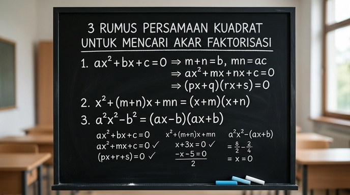 3 Rumus Persamaan Kuadrat Untuk Mencari Akar Faktorisasi
